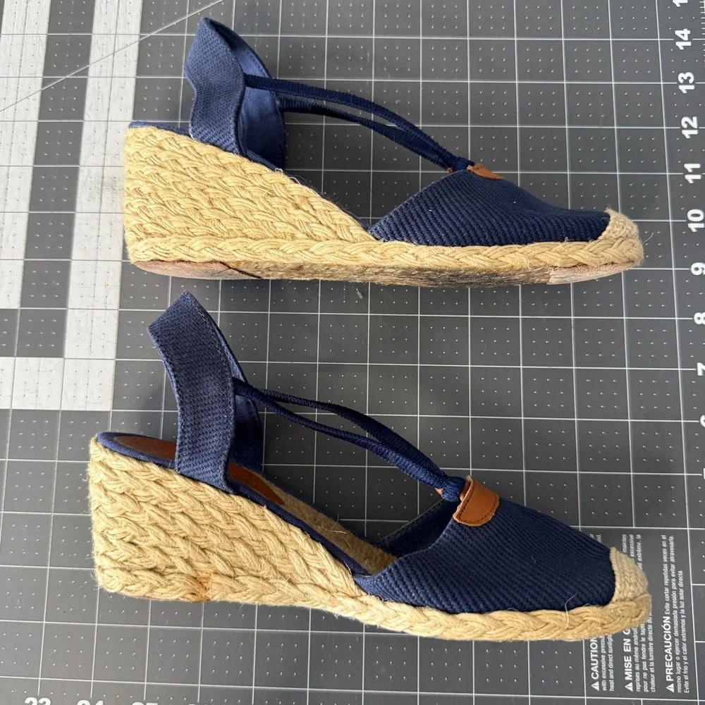 Lauren Ralph Lauren Cala Navy Coastal Preppy Espadrille Wedge Sandals Womens 7B